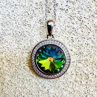 18kt White Gold Plated Swarovski Crystal Pendant Diamonte Round Bezel vitrail Medium - Ai NeDefault Category