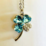 18kt White Gold Plated Swarovski Crystal Pendant Four Leaf Clover Aquamarine Blue - Ai NeDefault Category