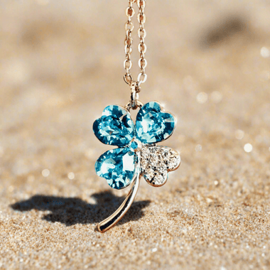 18kt White Gold Plated Swarovski Crystal Pendant Four Leaf Clover Aquamarine Blue - Ai NeDefault Category