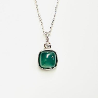 925 Sterling Silver Blue Jade Square Crystal necklace Pendant | Harmony Prosperity Protection - Ai NeDefault Category