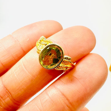 925 Sterling Silver Gold Plated Peridot Ring Crystal Gemstone - Ai NeDefault Category