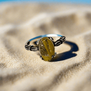 925 Sterling Silver Golden Rutilated Quartz Crystal Ring - Ai NeGifts & Crystals