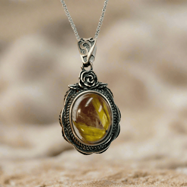 925 Sterling Silver Golden Rutile Crystal Pendant - Ai NeGifts & Crystals