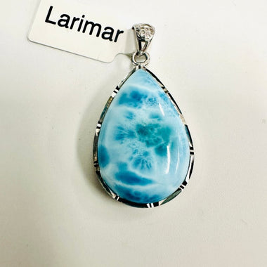 925 Sterling Silver Larimar Drop Crystal Pendant | Soothing - Ai NeDefault Category