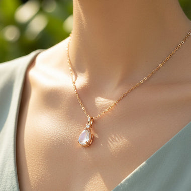 925 Sterling Silver Moonstone Rose Gold Plated Crystal Pendant - Ai NeJewellery