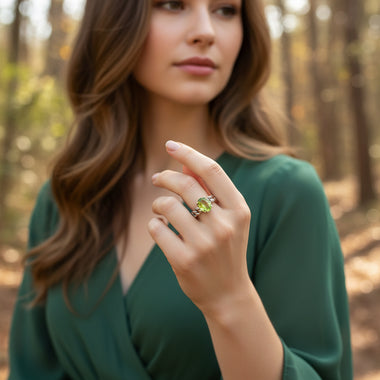 925 Sterling Silver Peridot Crystal Gemstone Ring | Healing Renewal Protection - Ai NeDefault Category