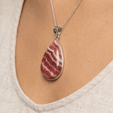 925 Sterling Silver Rhodochrosite Crystal Pendant 27mm - Ai NeJewellery