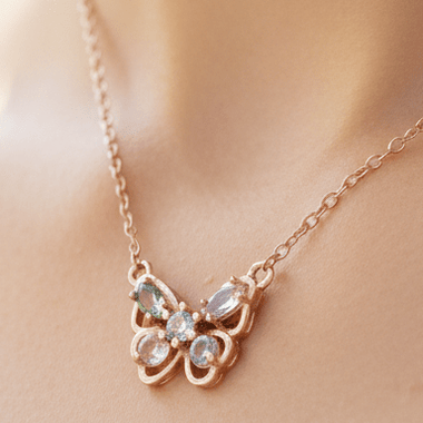 925 Sterling Silver Rose Gold Plated necklace Crystal Gemstone Morganite - Ai NeDefault Category