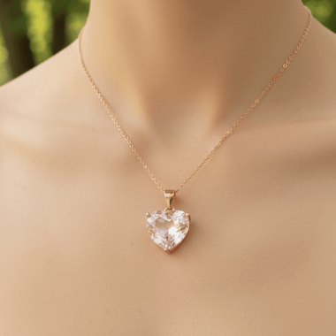 925 Sterling Silver Rose Gold Plated necklace Crystal Gemstone Rose Quartz Heart - Ai NeDefault Category