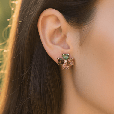 925 Sterling Silver Rose Gold Plated Tourmaline Crystal Earring | Balance Protection Grounding - Ai NeDefault Category