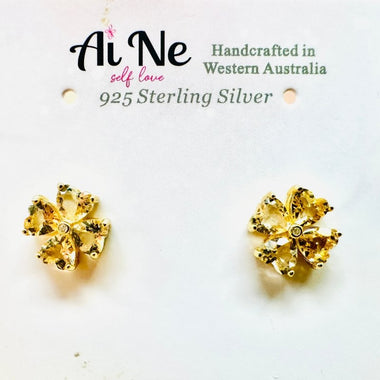 925 Sterling Silver Stud Earrings Crystals Citrine - Ai NeDefault Category