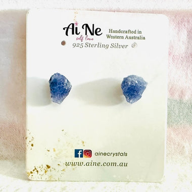 925 Sterling Silver Stud Earrings Crystals Gemstone Raw Tanzanite - Ai NeDefault Category