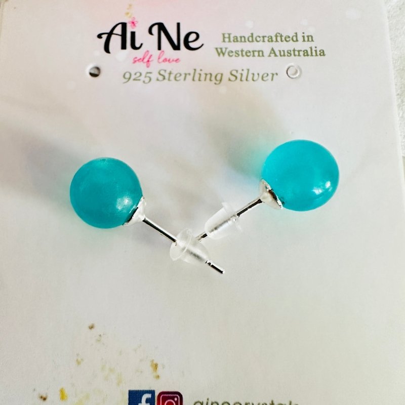 925 Sterling Silver Stud Earrings Crystals Gemstone Round Amazonite - Ai NeDefault Category