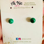 925 Sterling Silver Stud Earrings Crystals Gemstone Round Malachite - Ai NeDefault Category