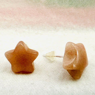 925 Sterling Silver Stud Earrings Star shape Crystals Gemstone Sunstone