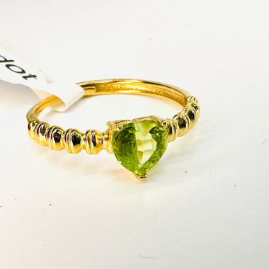 925 Sterling Silver Gold Plated Peridot Ring Crystal Gemstone