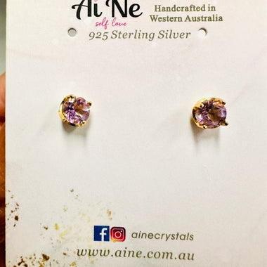 Amethyst Crystal Gold Plated 925 Silver Earring Studs | Healing and Well Being - Ai NeDefault Category