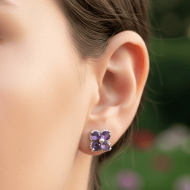 Amethyst Flower Design Crystal 925 Silver Earring | Healing and Well Being - Ai NeDefault Category