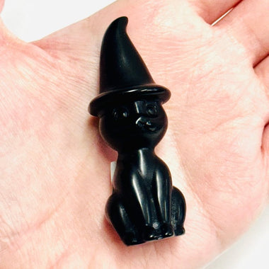 Black Obsidian Cat Witch Crystal Carving | 6cm - Ai Ne