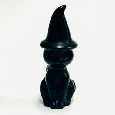 Black Obsidian Cat Witch Crystal Carving | 6cm - Ai Ne