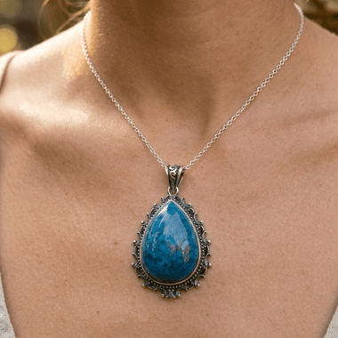 Blue Apatite Sterling Silver Crystal Pendant 20mm - Ai NeJewellery