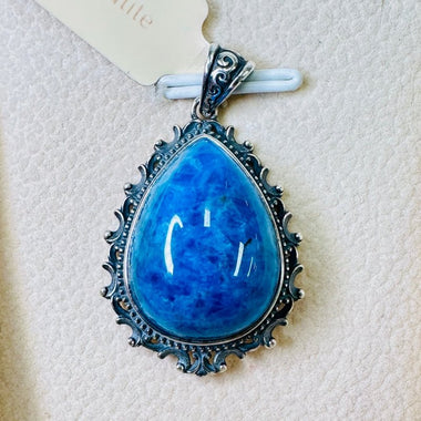 Blue Apatite Sterling Silver Crystal Pendant - Ai NeJewellery