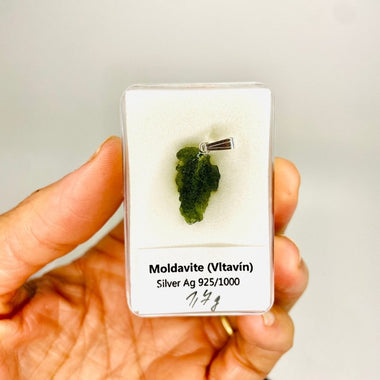 Genuine Moldavite Pendant from Czech Republic 1.7 grams total weight including silver - Ai NeGifts & Crystals