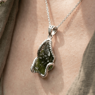 Genuine Moldavite Pendant from Czech Republic 3.7 grams total weight including 925 Sterling Silver - Ai NeGifts & Crystals
