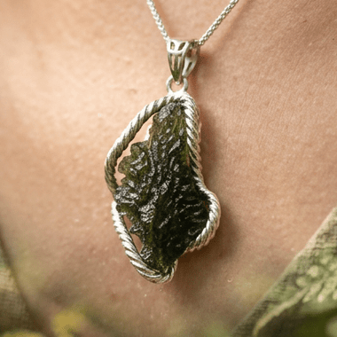 Genuine Moldavite Pendant from Czech Republic 5.50 grams total weight including 925 Sterling Silver - Ai NeGifts & Crystals