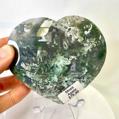 Moss Agate Crystal Heart 317grams | 10cm - Ai Ne
