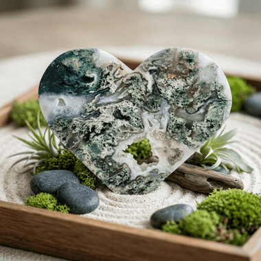 Moss Agate Crystal Large Heart 500 grams | 16.5cm - Ai Ne