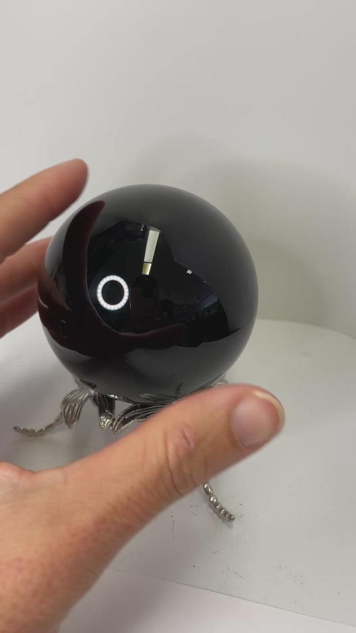 Genuine Black Obsidian Gemstone Crystal Sphere  6.5 cm
