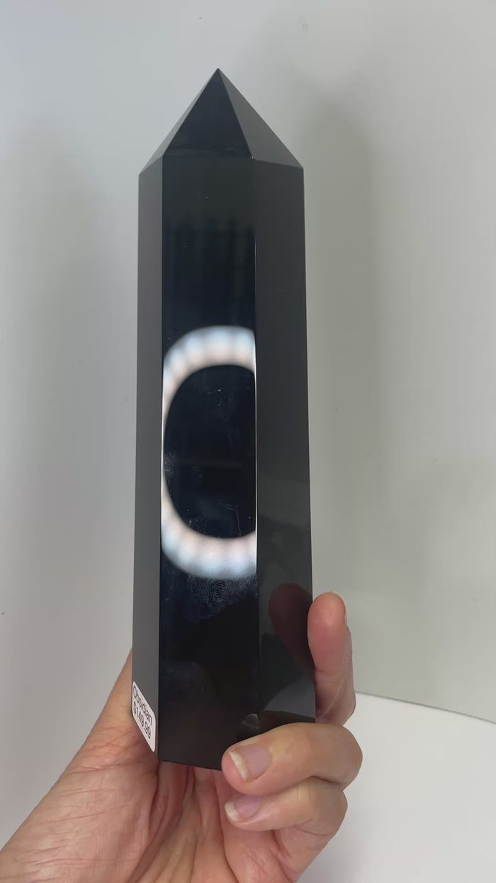 Genuine Black Obsidian Gemstone Crystal Tower 871  grams