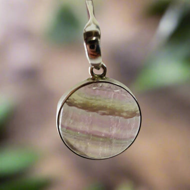 Rainbow Fluorite Crystal Pendant Round Sterling Silver - Ai Ne