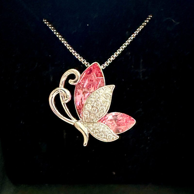 Rhodium Plated Swarovski Pendant Butterfly Pink Rose - Ai NeDefault Category