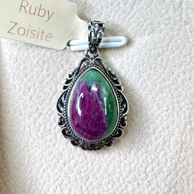 Ruby Zoisite Sterling Silver Crystal Pendant - Ai NeJewellery