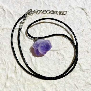 Amethyst Crystal Points Pendant Necklace Black cord with extension Chain - Ai NeDefault Category