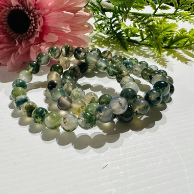 Genuine Crystal Gemstone Moss Agate Bracelet