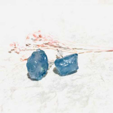 925 Sterling Silver Stud Earrings Crystals Gemstone Raw Aquamarine - Ai NeDefault Category