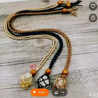 BLACK Eco-Friendly 100% Linen Cord Bead Necklace Interchangable / Adjustable Macrame Hemp Crystal Pendant Pouch Net Necklace - Ai NeDefault Category