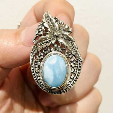 925 Sterling Silver Larimar Pendant Flower Burst | Atlantis Stone - Soothing - Ai NeDefault Category