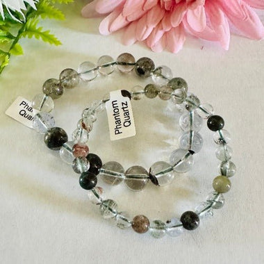 Lodolite ( Garden Quartz ) Gemstone Crystals Elastic Bracelet - Ai NeJewellery