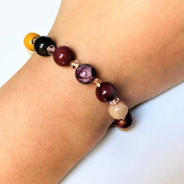 Mookaite Jasper Gemstone / Swarovski Crystals Bracelet size 8mm - Ai NeJewellery