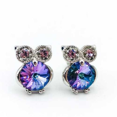 925 Sterling Silver Swarovski Crystal Owl Earrings Multi colour - Ai NeDefault Category