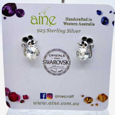 925 SS Swarovski Crystal Stud Earring Mouse Shape Crystal Clear 12mm - Ai NeDefault Category