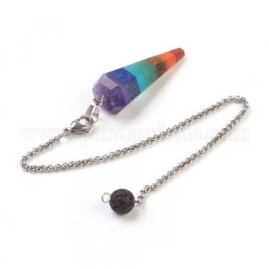 Natural Mixed Stone Chakra Pendulum Pendants Stainless Steel Cone/Spike - Ai NeDefault Category