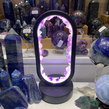 Raw Amethyst Crystal Oval Light - Black Finish - 20cm - Ai Ne