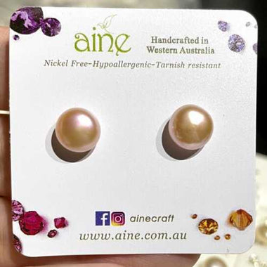 Silver Stud Earrings Freshwater Pearls Round 8mm - Ai NeDefault Category