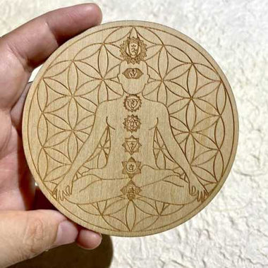 Wooden Crystal Grid Plate 7 Chakra Symbol Meditation 10cm - Ai NeFeatured