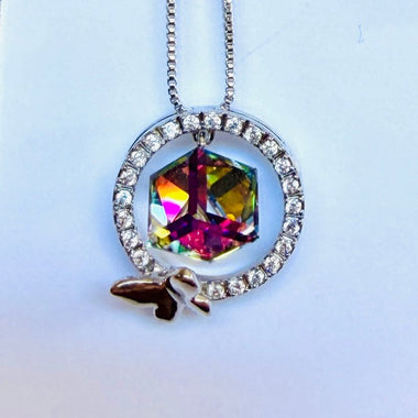 18kt White Gold Plated Swarovski Crystal Pendant Diagonal cube with Butterfly vitrail Medium - Ai NeDefault Category